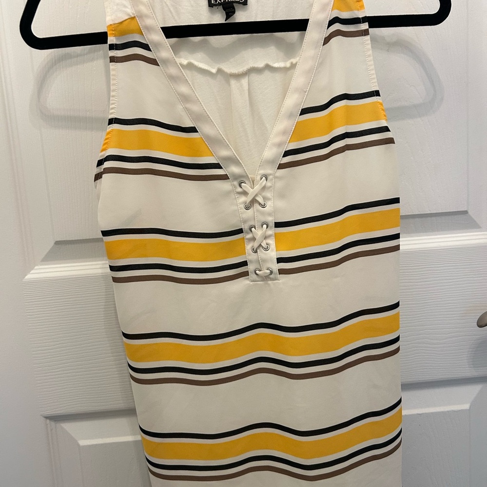 Express Yellow and Brown Striped Tank Top